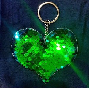 Green & Blue Flippy Sequin Heart Puffy Key Chain